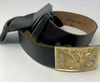 Vintage Jay Pee Black Leather Police Duty Belt Brass Ornate Buckle & Holster 36