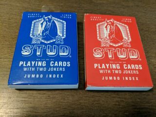 Vintage Stud Playing Cards Decks Two Jokers Jumbo Index Walgreens