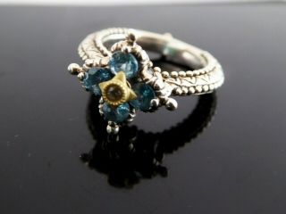 Barbara Bixby Sterling Silver 925 18k Yg Blue Topaz Gemstone Flower Ring Size 7