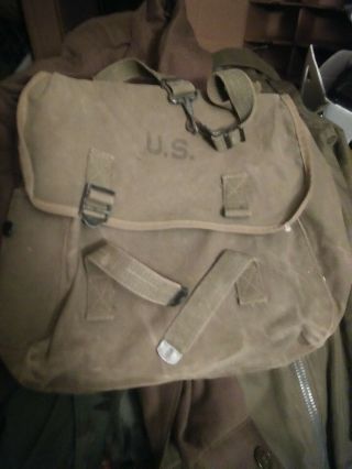 Vintage Military Us Army Wwii Od Canvas Musette Field Bag Backpack.