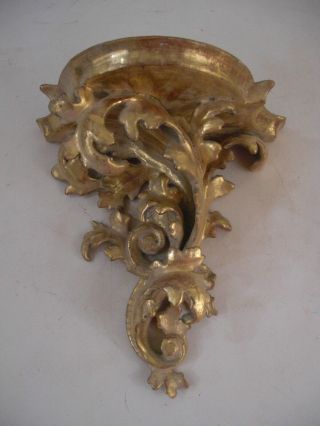 Ornate Hand Carved Wood Water Gold Gilt Italian Acanthus Leaf Wall Bracket Shelf