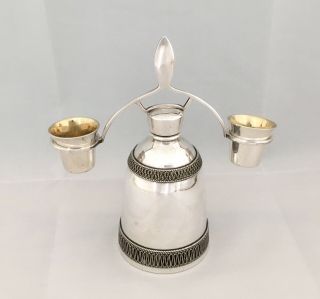 Rare Antique Russian Silver Plated Filigree Vodka Decanter Bottle Gilt Wash Cups