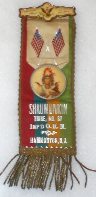 Antique Improved Order Of Red Men Shaumunkin Tribe N.  J.  Council Medal