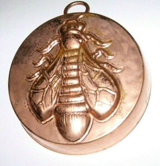 Vintage Tin Lined Solid Copper Mold With Embossed Dragonfly & Ring 3.  5 " Round