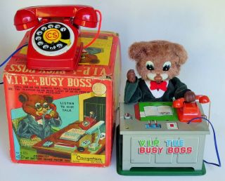 Vintage Vip The Busy Boss Bear Tin Lithographed Battery Operated Toy By Cragstan