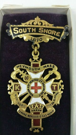 1870 Masonic Knights Templar Pin Badge Weymouth,  Ma Enameled Brass