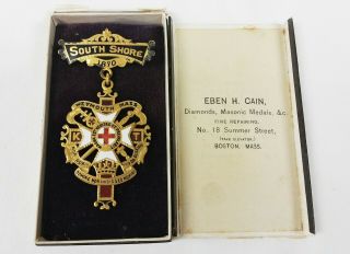 1870 Masonic Knights Templar pin badge Weymouth,  MA enameled brass 2