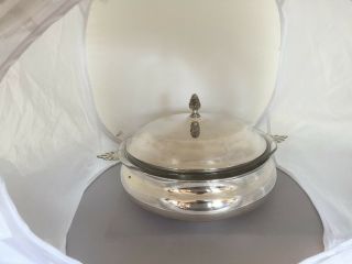 Large Silver Plated Lidded Serving Dish With A Pyrex Glass Liner