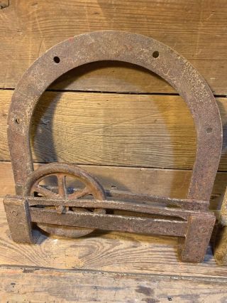 2 Antique Vintage Iron Door Rollers Hanger Cast Iron Track Old Rusty Barn 2