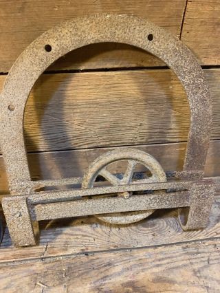 2 Antique Vintage Iron Door Rollers Hanger Cast Iron Track Old Rusty Barn 3