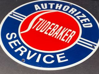 Vintage Studebaker Authorized Service 12 " Porcelain Metal Enamel Gas & Oil Sign