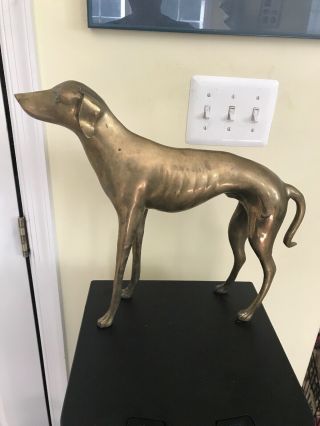 Large 14 3/8” Vintage Brass Greyhound Dog Animal Statue Decor Figurine