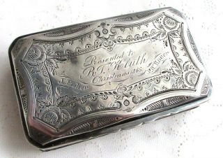 Antique Victorian Silver Christmas 1865 Snuff Box Trinket Albert Coles Ac Co.  Us