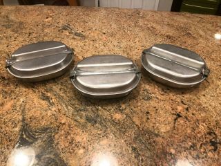 2=ww2 Us Army Military Mess Kit & Canteen Dated 1945 Aluminum Camping Pan 1=1965