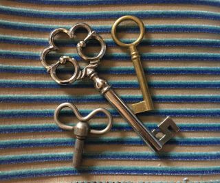 Three Antique Skeleton Key Vintage Old 1 Lock Hardware Solid Metal
