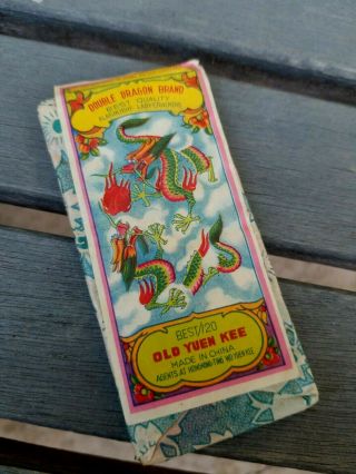 Vintage Double Dragon Firecracker Label Fireworks Old Yuen Kee China Hong Kong