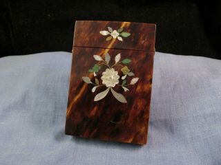 Antique Victorian Silver Mother Of Pearl Pique Calling Business Card Case Box