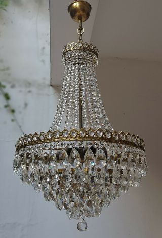 Antique Vintage Brass & Crystals LARGE French Chandelier Lighting Ceiling Lamp 2