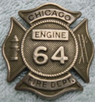 Rare Vintage Chicago Fire Dept Engine 64 Fireman Firefighter Hat Badge