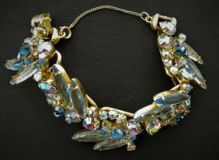 Vintage Juliana 5 Link Bracelet Blue Marquis Ab Rhinestones