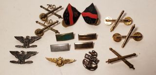 15 Pc Military Pins - Metals - Navy - Army - Wings - Sterling - Enamel - Ww1?ww2?nr