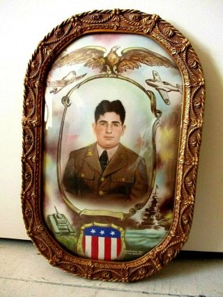 Framed 17 1/2 " Wwii Us Army Military Soldier Portrait Picture Photo Nr