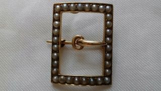 Antique 18ct Gold And Seed Pearl Belt Buckle Sweetheart Brooch Pin