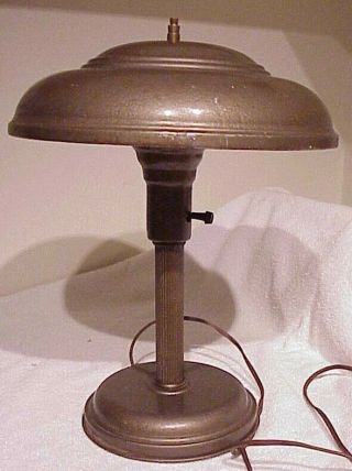 Vintage Antique Art Deco Metal Mushroom Saucer Shade Industrial Desk Lamp
