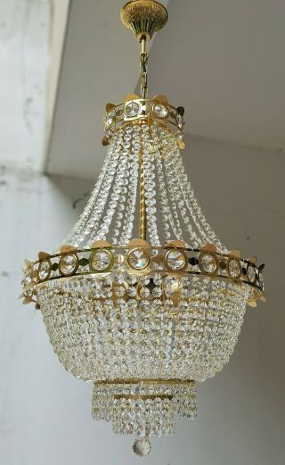 Antique Vintage Brass & Crystals HUGE French Chandelier Lighting Ceiling Lamp 2