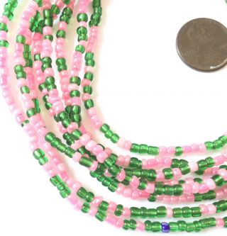 Fine Luster Bubblegum Pink & Lucky Green Waist Beads,  Trade Beads - Ghana