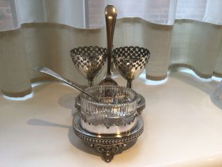 Lovely Antique Victorian Silver Plated Egg Cup Holder And Spoons