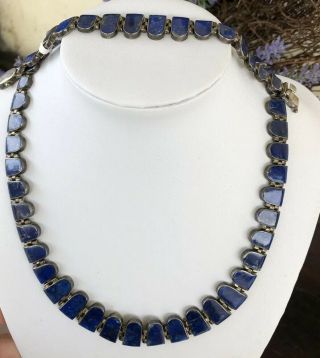 Vintage Lapis Lazuli Necklace And Bracelet Set In Sterling Silver 950