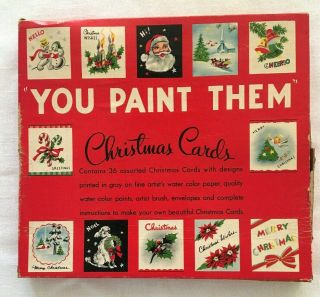Rare Box Of 36 Vintage Christmas Cards " You Paint Them " Hawthorne - Sommerfield