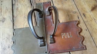 antique old Vintage heavy bronze cinema pub Door pull Handles large 14.  5 inch 2