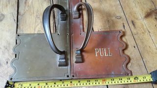 antique old Vintage heavy bronze cinema pub Door pull Handles large 14.  5 inch 3