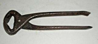Antique 7 3/4 " L Nippers Blacksmithing Horse Farrier Tool Nail Puller Made Usa