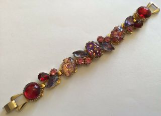 Vintage Juliana D & E Red Foil Cats Eye Rhinestone Bracelet
