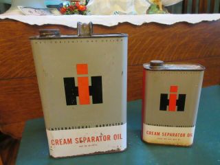 2 Vintage International Harvester Cream Separator Oil Cans Gallon,  Quart