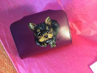 Just For Cards Adorable Leather Cards Holder Yorkie Puppy Hand Painted