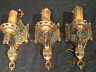 Set Of 3 Antique Brass Art Deco Nouveau Brass Sconces