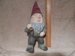 Vintage Cast Iron Garden Gnome Holding Bag 12 " 2 698