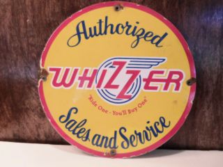Vintage Whizzer Porcelain Gas Station Sign 12  Dealer Sales And Service