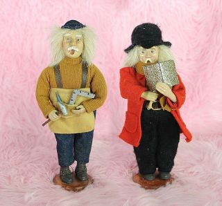 Vintage Handmade Hand Painted Wooden Old Man Caroling Dolls
