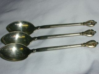 Set Of 3 - Golden Crown By W&s Sorensen Sterling Silver Demitasse Spoons - 4 1/8 "