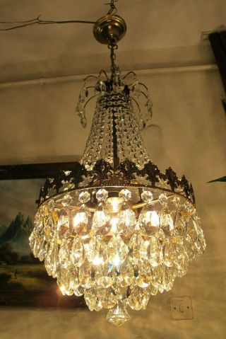 Antique Vnt.  Rare Big Austria Real Swarovski Crystal Chandelier Light 1940 