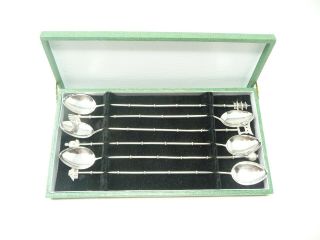 Set 6 Vintage Sterling Silver Asian Themed Ice Tea Spoons