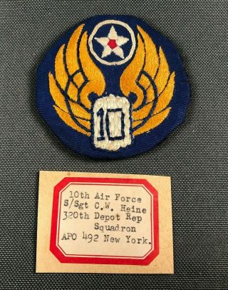 Ww2 Us Army Usaaf 10th Air Force Ssi Patch Theater Made 904d