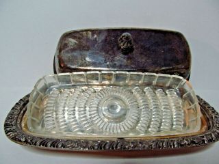 Vintage 3 Piece Silver Plate Covered Butter Dish With Glass Insert