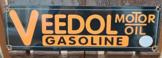Old Vintage Veedol Motor Oil Gasoline Porcelain Enamel Gas Pump Sign