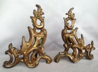 Antique Louis Xv Andirons Made Of Bronze France 19th Century Fireplace